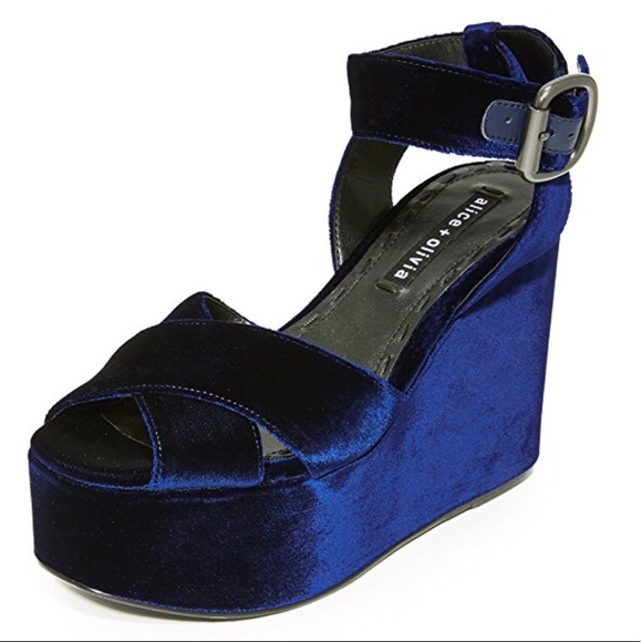 blue velvet wedges